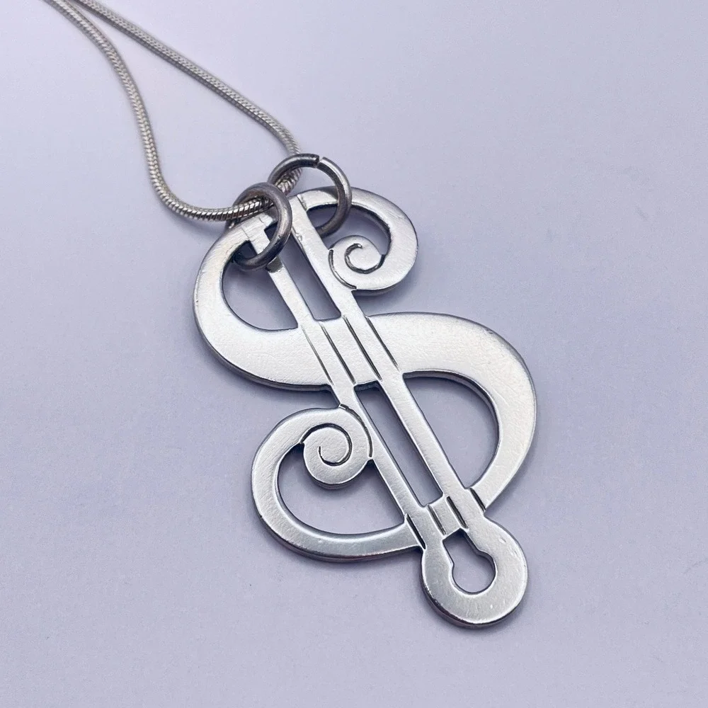 Vintage Sterling‎ Silver Dollar Sign Pendant Necklace R. Blackinton & Co.